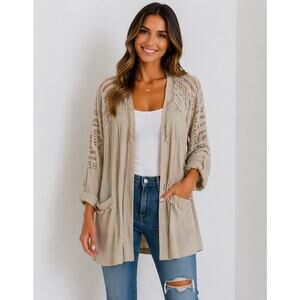 Doe & Rae Women's Beige Cardigan size small boho fringe cardigan